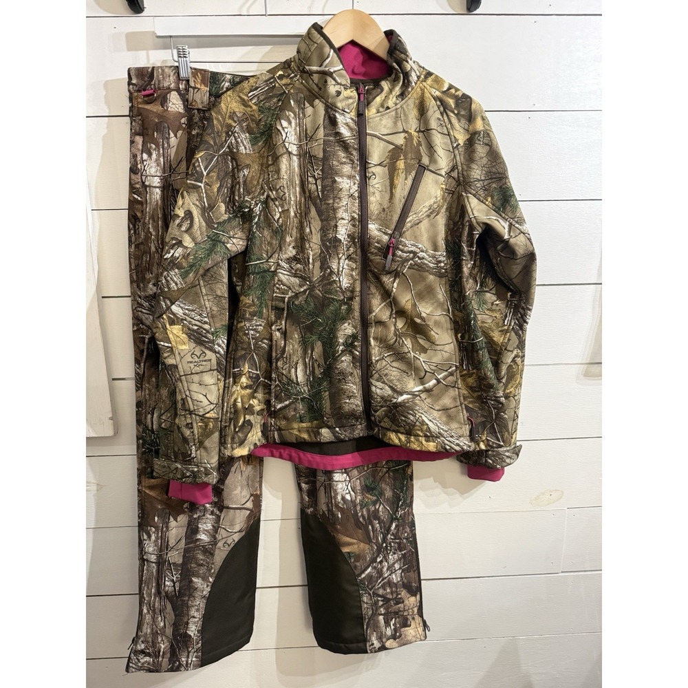 PINK Camo Real Tree Camouflage Jacket & Pants Women's Large Hunting 2 Piece EUC